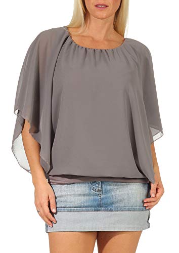 Malito – Unisize Damen Bluse in Fledermauslook – Kurzärmlige Frauen Tunika mit bequemen Schnitt – Elegantes Oversize Fledermaus Blusenshirt mit breitem Bund – Shirt 6296 (Grau | Größe 34-42) von malito more than fashion