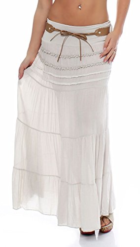 Malito – Rock Damen bodenlang aus Baumwolle mit elegantem Strickmuster & Kunstleder Gürtel – Maxi Rock lang mit breitem Bund – Luftiger Sommerrock 1116 (Beige 34-40) von malito more than fashion