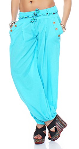 Malito - Damen Haremshose - Leichte Stoffhose aus Baumwolle - Bequeme Hippie Sommerhose für warme Tage - Aladinhose/Pumphose 3417 (Babyblau) von malito more than fashion