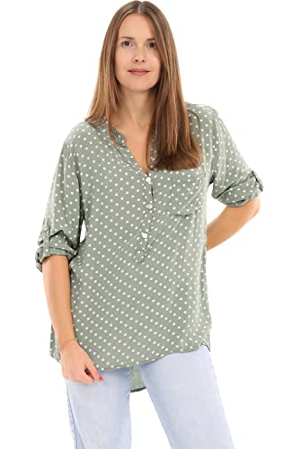 Malito Damen Bluse mit Punkten | Tunika mit ¾ Armen | Blusenshirt auch Langarm tragbar | Elegant - Shirt 3419 (Oliv) von malito more than fashion