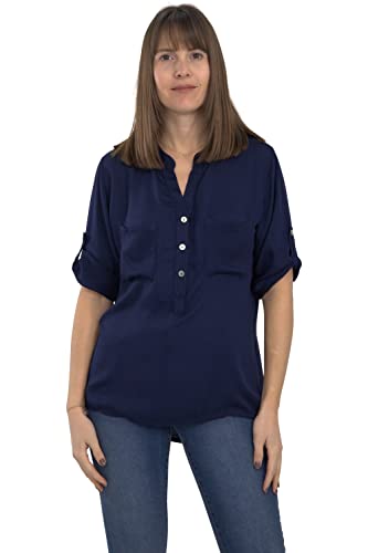 Malito Damen Bluse mit Knopfleiste | Tunika mit ¾ Armen | Blusenshirt auch Langarm tragbar | Elegant - Shirt 9015 (blau) von malito more than fashion