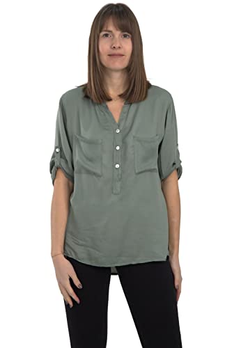 Malito Damen Bluse mit Knopfleiste | Tunika mit ¾ Armen | Blusenshirt auch Langarm tragbar | Elegant - Shirt 9015 (Oliv) von malito more than fashion