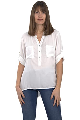 Malito Damen Bluse mit Knopfleiste | Tunika mit ¾ Armen | Blusenshirt auch Langarm tragbar | Elegant - Shirt 9015 (weiß) von malito more than fashion