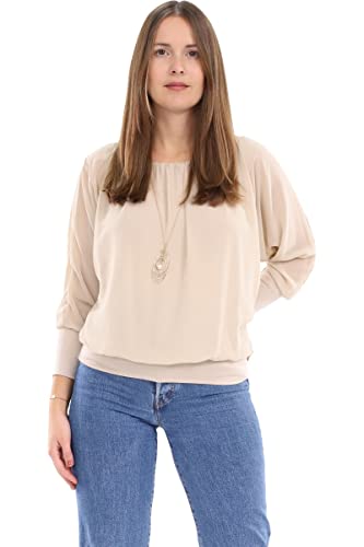 Malito – Damen Bluse schulterfrei mit Kette – Langarm Tunika – Elegantes Shirt mit breitem Bund – Carmen Shirt 1133 (Beige | Größe 34-42) von malito more than fashion