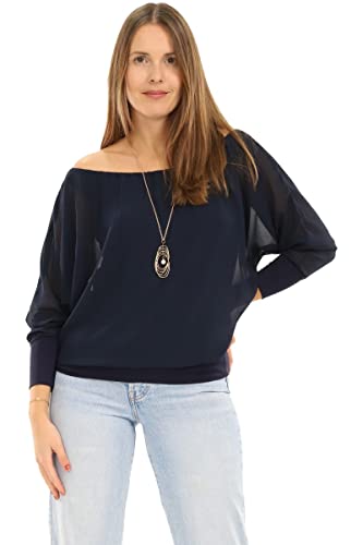 Malito – Unisize Damen Bluse schulterfrei mit Kette – Langarm Tunika mit elastischen Ärmelbündchen – Elegantes Blusenshirt mit breitem Bund – Shirt 1133 (Dunkelblau) von malito more than fashion