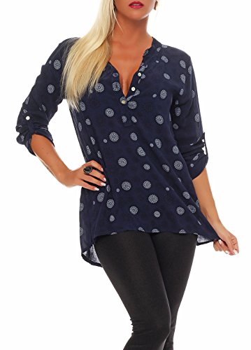 Malito Damen Bluse mit Print | Tunika mit ¾ Armen | Blusenshirt auch Langarm tragbar | Elegant - Shirt 6703 (dunkelblau) von malito more than fashion