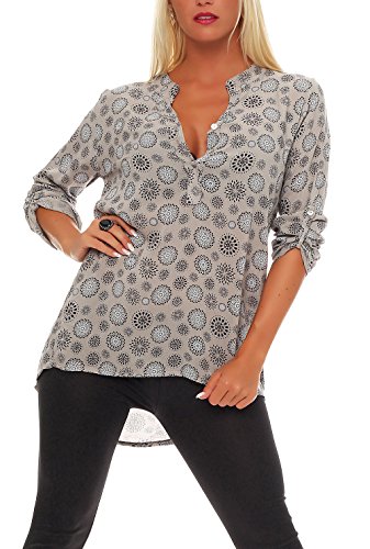 Malito Damen Bluse mit Print | Tunika mit ¾ Armen | Blusenshirt auch Langarm tragbar | Elegant - Shirt 6703 (Fango) 34-40 von malito more than fashion