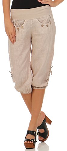 Malito Damen Capri Hose aus Leinen | Stoffhose in Unifarben | Freizeithose für den Strand | Chino - Kurze Hose 6302 (beige, XL) von malito more than fashion