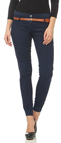 Malito Damen Chino Hose inkl. Gürtel | Stoffhose mit Stretch | lässige Freizeithose | Skinny - elegant 5396 (dunkelblau, XL) von malito more than fashion