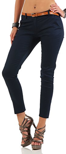 Malito Damen Chinohose mit Gürtel | Stretch Caprihose | schicke Freizeithose | Skinny - Slimfit - elegant 5388 (dunkelblau, XL) von malito more than fashion