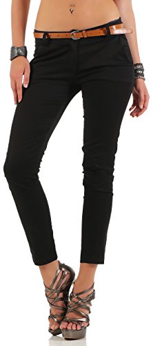 Malito Damen Chinohose mit Gürtel | Stretch Caprihose | schicke Freizeithose | Skinny - Slimfit - elegant 5388 (schwarz, L) von malito more than fashion