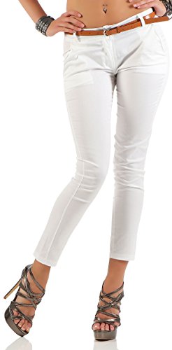 Malito Damen Chinohose mit Gürtel | Stretch Caprihose | schicke Freizeithose | Skinny - Slimfit - elegant 5388 (weiß, S) von malito more than fashion