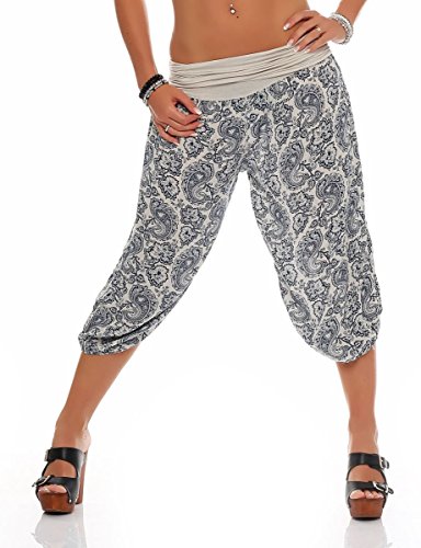 Malito – Damen Haremshose mit Orient Print – Pumphose aus Baumwolle – Kurze Stoffhose – Pluderhose zum Tanzen, Chillen & Yoga – knielange Capri Hose 8581 (Creme) von malito more than fashion