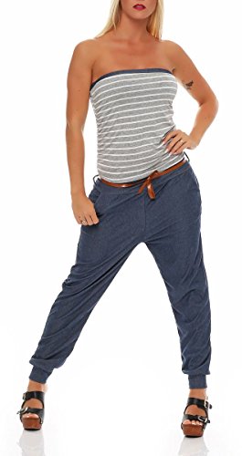 malito Damen Einteiler im Marine Design | Overall mit Gürtel | Jumpsuit im Jeans Look | Romper - Playsuit - Bandeau 9650 (hellgrau) von malito more than fashion
