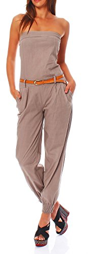 malito Damen Einteiler in Uni Farben | Overall mit Gürtel | langer Jumpsuit - Romper - Hosenanzug 1585 (fango, M) von malito more than fashion