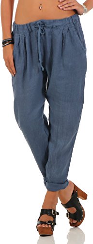 Malito Damen Hose aus Leinen | Stoffhose in Unifarben | Freizeithose für den Strand | Chino - Jogginghose 6816 (Jeansblau, M) von malito more than fashion