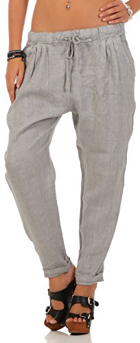 Malito Damen Hose aus Leinen | Stoffhose in Unifarben | Freizeithose für den Strand | Chino - Jogginghose 6816 (hellgrau, L) von malito more than fashion