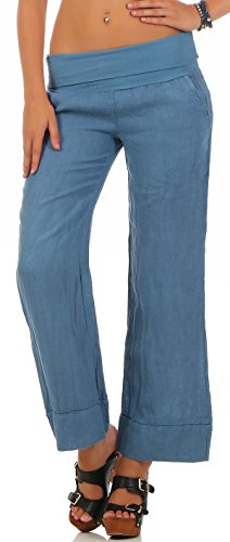 Malito Damen Hose aus Leinen | Stoffhose in Unifarben | Freizeithose für den Strand | Chino - Jogginghose 8064 (Jeansblau, L) von malito more than fashion