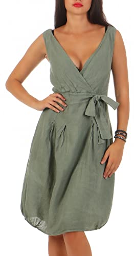 Malito - Damen Leinenkleid A-Linie - atmungsaktives Strandkleid - schickes Kleid für Alltag & Freizeit 8147 - (Oliv, M) von malito more than fashion