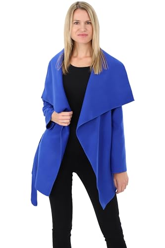 malito Damen Mantel kurz mit Wasserfall-Schnitt | Trenchcoat mit Gürtel | weicher Dufflecoat | Parka - Jacke 3041 (blau) von malito more than fashion