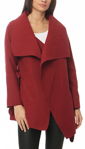 malito Damen Mantel kurz mit Wasserfall-Schnitt | Trenchcoat mit Gürtel | weicher Dufflecoat | Parka - Jacke 3041 (bordeaux) von malito more than fashion