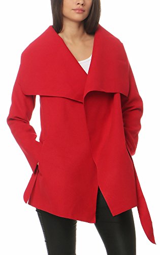 Malito Damen Mantel kurz mit Wasserfall-Schnitt | Trenchcoat mit Gürtel | weicher Dufflecoat | Parka - Jacke 3041 (rot) von malito more than fashion