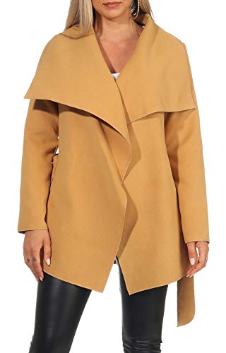 Malito Damen Mantel kurz mit Wasserfall-Schnitt | Trenchcoat mit Gürtel | weicher Dufflecoat | Parka - Jacke 3041 (Sand) von malito more than fashion