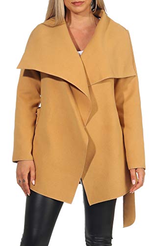 malito Damen Mantel kurz mit Wasserfall-Schnitt | Trenchcoat mit Gürtel | weicher Dufflecoat | Parka - Jacke 3041 (sand) von malito more than fashion