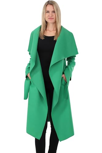 malito Damen Mantel lang mit Wasserfall-Schnitt | Trenchcoat mit Gürtel | weicher Dufflecoat | Parka - Jacke 3040 (grün) von malito more than fashion