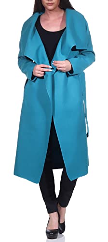 malito Damen Mantel lang mit Wasserfall-Schnitt | Trenchcoat mit Gürtel | weicher Dufflecoat | Parka - Jacke 3040 (petrol) von malito more than fashion