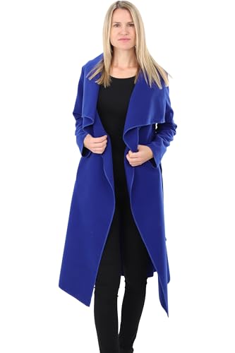 malito Damen Mantel lang mit Wasserfall-Schnitt | Trenchcoat mit Gürtel | weicher Dufflecoat | Parka - Jacke 3040 (royalblau) von malito more than fashion
