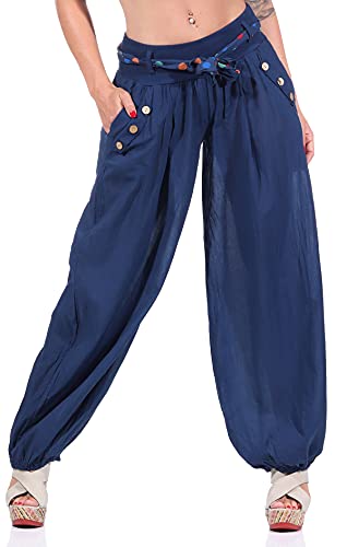 Malito - Damen Haremshose - Leichte Stoffhose aus Baumwolle - Bequeme Hippie Sommerhose für warme Tage - Aladinhose/Pumphose 3417 (Dunkelblau) von malito more than fashion