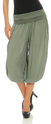 Malito – Damen Haremshose – Pumphose aus Baumwolle – Kurze Stoffhose für den Sommer – Capri Pluderhose zum Tanzen, Chillen & Yoga – knielange Hose 1483 (Oliv) von malito more than fashion