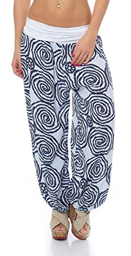 Malito – Haremshose Damen mit Spiral-Muster – Unisize Pumphose aus Baumwolle – Leichte Sommerhose für warme Tage – Stoffhose zum Tanzen & Chillen – Aladinhose für Frauen 1718 (Weiß) von malito more than fashion