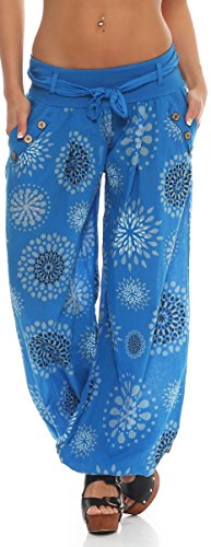 Malito – Haremshose Damen mit Print – Pumphose aus Baumwolle – Leichte Stoffhose – Sommerhose für warme Tage – Dünne Aladinhose für Frauen 3481 (Blau) von malito more than fashion