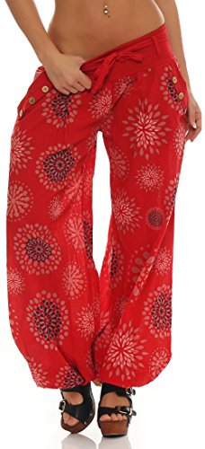Malito – Haremshose Damen mit Print – Pumphose aus Baumwolle – Leichte Stoffhose – Sommerhose für warme Tage – Dünne Aladinhose für Frauen 3481 (Rot) von malito more than fashion