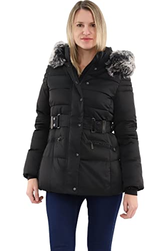 malito Damen Steppmantel | taillierte Winterjacke | Jacke mit Kapuze und Webfellbesatz - Steppjacke 81169 (schwarz - kurz XL) von malito more than fashion