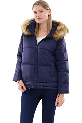 malito Damen Steppmantel | wattierter Winterjacke | Jacke mit Kapuze und Kunstfell - Steppjacke AY133 (dunkelblau XL) von malito more than fashion