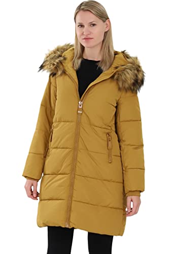 malito Damen Steppmantel | wattierter Wintermantel | Jacke mit Kapuze und Kunstfell - Steppjacke AY132 (curry, L) von malito more than fashion