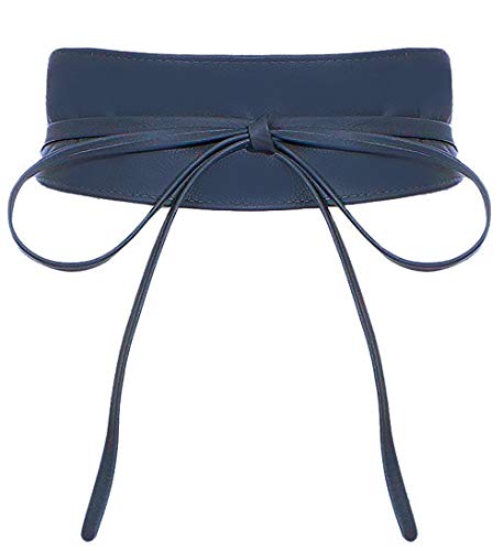 malito – Damen Taillengürtel aus 100% weichem Echtleder – Onesize Bindegürtel mit verstellbarem Taillenband – breiter Wickelgürtel mit Schleife – Hüftgürtel G100 (Jeansblau) von malito more than fashion