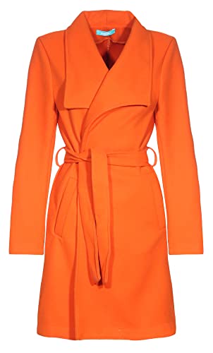 malito – Damen Trenchcoat einfarbig mit Gürtel & Taschen – klassischer Mantel für Herbst & Winter – schicker Übergangsmantel 15142 (Orange | Größe L) von malito more than fashion