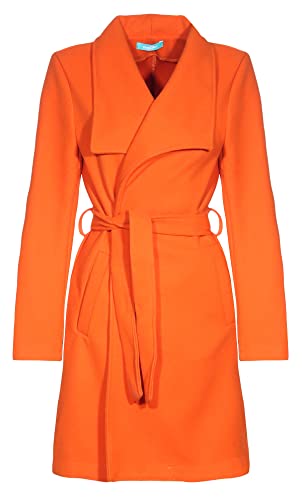malito – Damen Trenchcoat einfarbig mit Gürtel & Taschen – klassischer Mantel für Herbst & Winter – schicker Übergangsmantel 15142 (Orange | Größe XL) von malito more than fashion