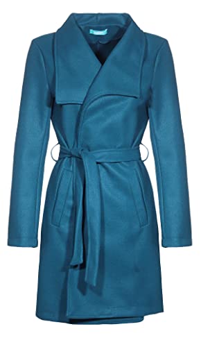 malito – Damen Trenchcoat einfarbig mit Gürtel & Taschen – klassischer Mantel für Herbst & Winter – schicker Übergangsmantel 15142 (Petrol | Größe XXL) von malito more than fashion