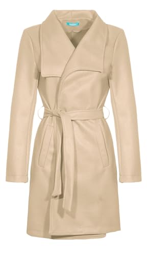 malito – Damen Trenchcoat einfarbig mit Gürtel & Taschen – klassischer Mantel für Herbst & Winter – schicker Übergangsmantel 15142 (Beige | Größe L) von malito more than fashion