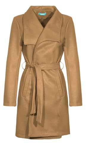 malito – Damen Trenchcoat einfarbig mit Gürtel & Taschen – klassischer Mantel für Herbst & Winter – schicker Übergangsmantel 15142 (Camel | Größe L) von malito more than fashion