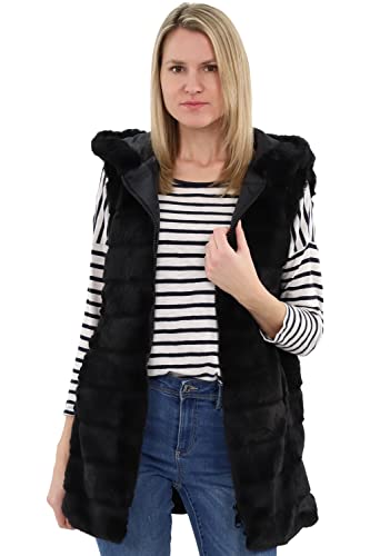 malito Damen Weste mit Kapuze | gerippte Weste aus Kunstfell | Teddyweste mit Zipper CR-1958 (schwarz XL) von malito more than fashion