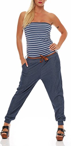 Malito Damen Einteiler im Marine Design | Overall mit Gürtel | Jumpsuit im Jeans Look | Romper - Playsuit - Bandeau 9650 (Jeansblau) von malito more than fashion