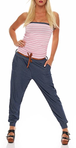 malito Damen Einteiler im Marine Design | Overall mit Gürtel | Jumpsuit im Jeans Look | Romper - Playsuit - Bandeau 9650 (rosa) von malito more than fashion