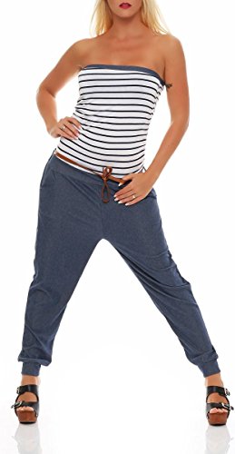 Malito Damen Einteiler im Marine Design | Overall mit Gürtel | Jumpsuit im Jeans Look | Romper - Playsuit - Bandeau 9650 (weiß) von malito more than fashion