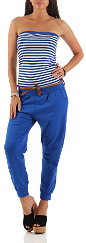 malito more than fashion Damen Einteiler gestreift | Overall mit Gürtel | Jumpsuit im Marine Look - Playsuit - Romper 9610 (blau) von malito more than fashion